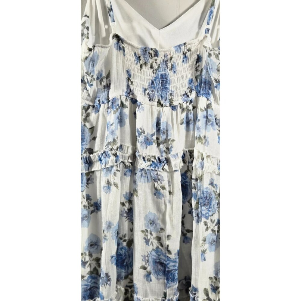Mi Ami Large Dress Mini Spaghetti Strap Tiered Blue White Floral - Picture 3 of 6
